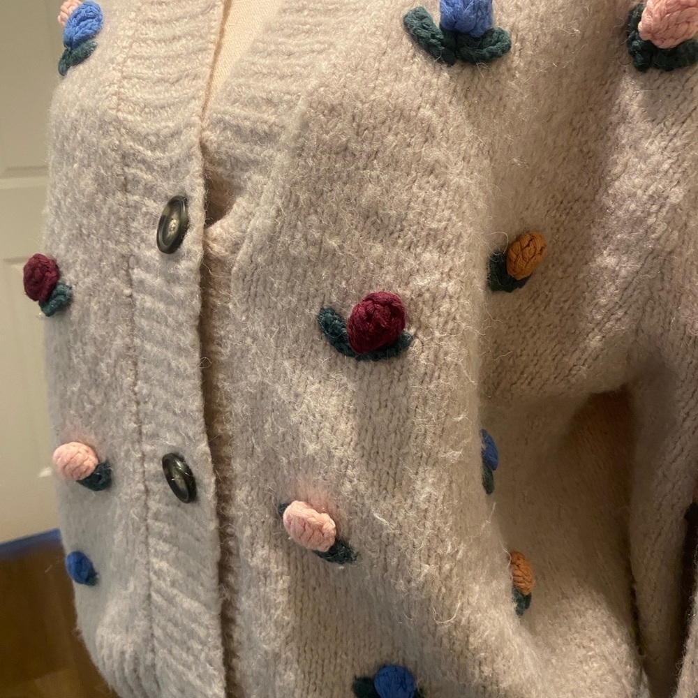 Zara Crochet Floral Knit Cardigan Cottagecore size M - Picture 5 of 16